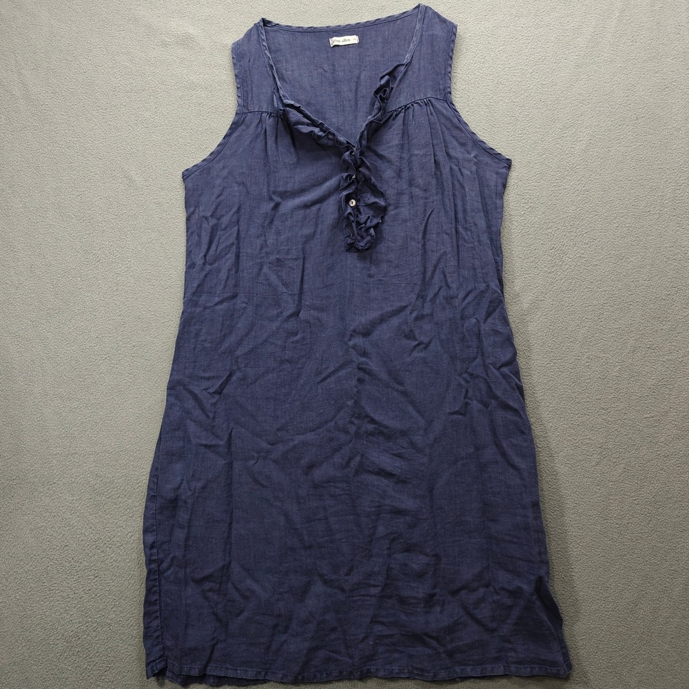 Allen‎ Allen Linen Jumper Dress Womens XL Ruffle Navy Coquette Coastal Old Money